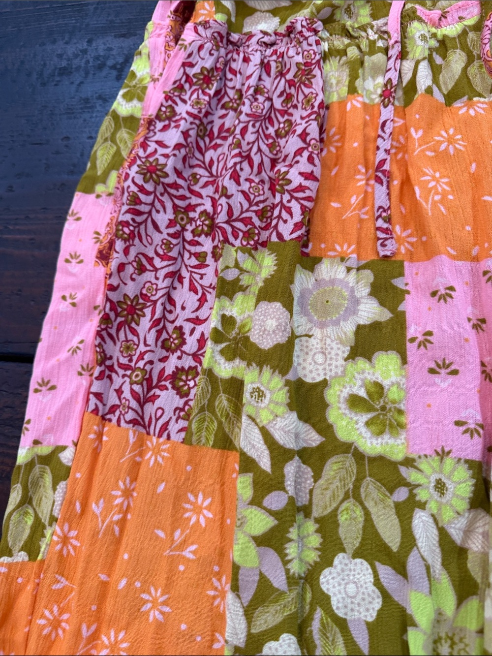 Easel Patchwork Wide Leg Pants M Pink Orange Boho Festival Floral Rayon Lounge - Picture 14 of 15
